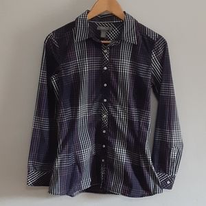 Roots 73 purple plaid long sleeve top xs